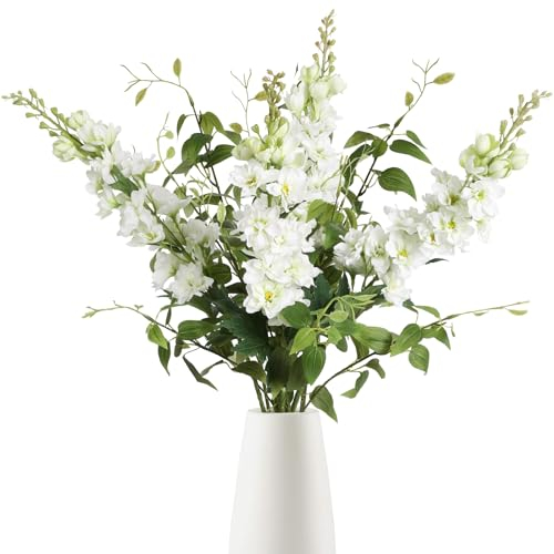 ICBOX Künstliche Rittersporn-Blumen mit Clematis, langer Stiel, 74,9 cm, künstliche Blumen für Hochzeit, Tafelaufsätze, Seidenblumen für Heimdekoration, Innenbereich, Weiß, 8 Stück