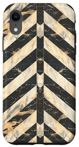 iPhone XR Black and White Marble Herringbone Pattern Case