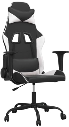 vidaXL Gaming Stuhl, Bürostuhl mit Massagefunktion, Drehstuhl Höhenverstellbar mit Hebel, Computerstuhl Sessel, Schwarz Weiß Kunstleder