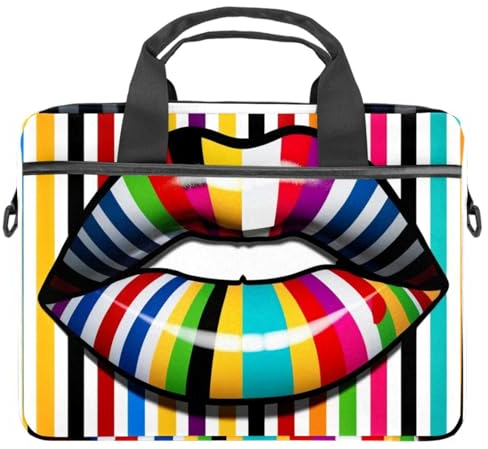 CWAGFEQZ Laptoptasche für Damen,Computertaschen für Frauen,für Laptop oder Tablet,Kussmund mit Regenbogenstreifen