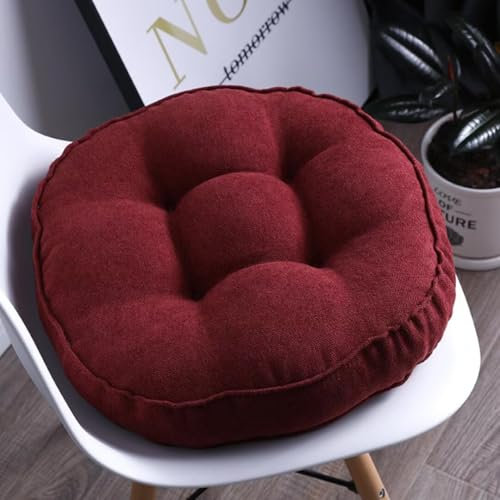 2er Set Stuhlkissen, Sitzkissen Boden für Indoor und Outdoor, Waschbare Stuhlauflage für Bank und Stuhl, Bodenkissen für Zuhause Büro Küche Esszimmer,Weinrot,Rund, 40x40cm