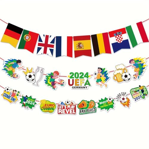 Euro 2024 Fußball Wimpel, Fußball-Thema Euros Wimpel Banner - Papier-Materialien, europäische Fahnen Wimpel Meisterschaft Flagge Dekor für Sport Spiel Garten Party Dekorationen