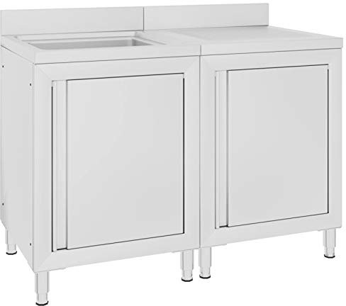 Vopese Fregadero de cocina comercial de acero inoxidable, 120 x 60 x 96 cm, armario bajo fregadero, armario de suelo, armario de almacenamiento, mueble para lavabo