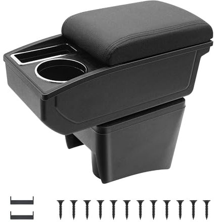 KAERGK Auto Armlehnen für VW Polo Vento 2010-2017 Mittelkonsolen für Kfz Doppelter Stauraum mit Getränkehalter Einfache Montage Bequemes und strapazierfähiges Leder Schwarz (Schwarze Linie)