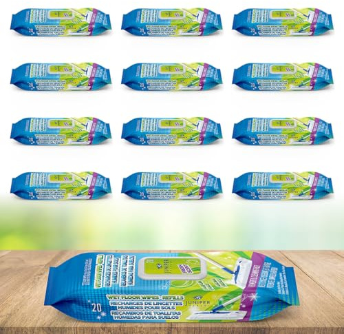 Juniper CLEAN Wet Floor Wipes, Multi-Surface Floor Cleaner Wet Mop Pads, Fresh Fragrance and Plant-Based Textured Fabric Trap Suck Dirt, 20 Pieces (Pack of 12)