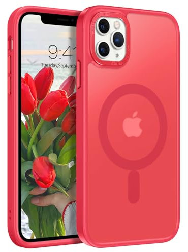 GUAGUA Magnetisch Hülle für iPhone 11 Pro Max [Kompatibel mit MagSafe] Matt Handyhülle Stoßfest Durchscheinende Rückseite Dünn Schutzhülle Case für iPhone 11 Pro Max (6,5 Zoll) Rot