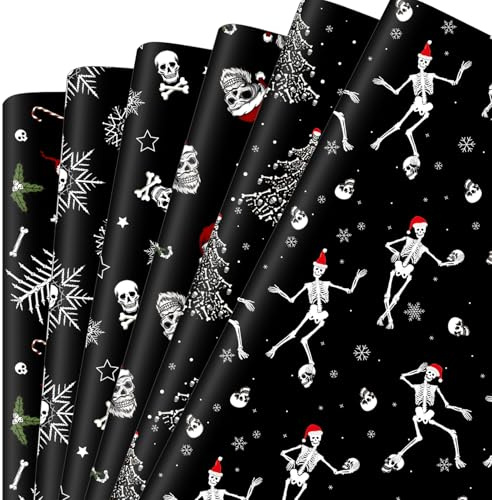 Watersay Gothic Christmas Wrapping Paper - 12 Pcs Skeleton Skull Gift Wrap for Arts & Crafts
