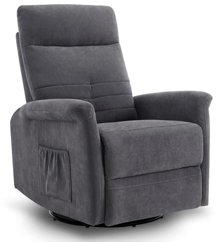M MCombo Sillón de Relax con función reclinable Manual, sillón de TV con función basculante y función giratoria, Giratorio 360°, para salón, Dormitorio, 7011 (Gris)