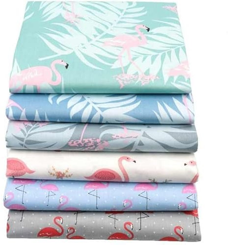 CraftsFabrics Lot de 6 feuilles de tissu prédécoupées 100 % coton Motif flamant rose 40 x 50 cm de large pour patchwork, couture, matelassage