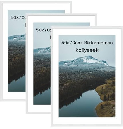 kollyseek 3er Set 50x70cm Bilderrahmen und Acrylglas Weiß Fotorahmen,zum Aufhängen & Aufstellen, Wand Bilderrahmen Moderner Fotorahmen, Weiß Dekorahmen