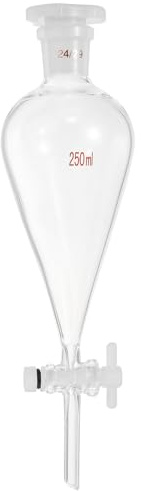 PATIKIL Embudo De Separación Cónico De 250ml, Embudo De Separación De Vidrio Borosilicato De Pared Gruesa Con Juntas 24/29 Y Llave De PTFE Para Extracción Por Titración
