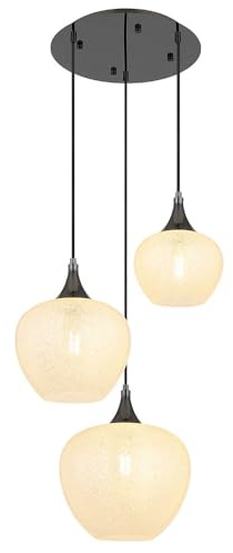 Pendelleuchte Hängeleuchte Esszimmerlampe Glas 3 flammig schwarz chrom H 120 cm