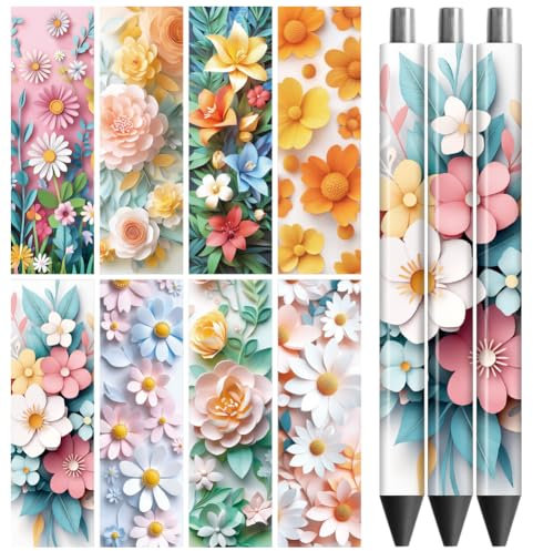 Peacoblue UV DTF Pen Wraps Transferaufkleber 3D-Blumen, 48 Stück wasserdichte HD-Druck UV DTF Pen Aufkleber für personalisierte DIY Bleistift Stift Handwerk Geschenke Schenken