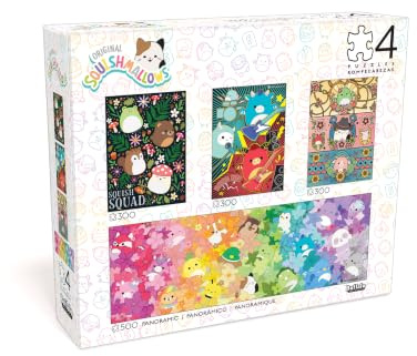 Buffalo Games - Squishmallows - 4 x 1 Multipack - Squish Multipack - Verschiedene Teile Anzahl Puzzles für Erwachsene - Herausforderndes Puzzle perfekt für Spieleabende
