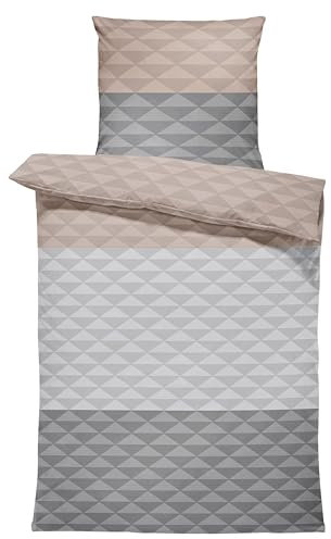 one-home Bettwäsche 135x200 cm Mikrofaser Bettbezug Fotodruck modern weich und kuschelig knitterfrei für Sommer und Winter geeignet, Farbe:Gestreift Raute Taupe grau, Größe:2 teilig 135x200 cm