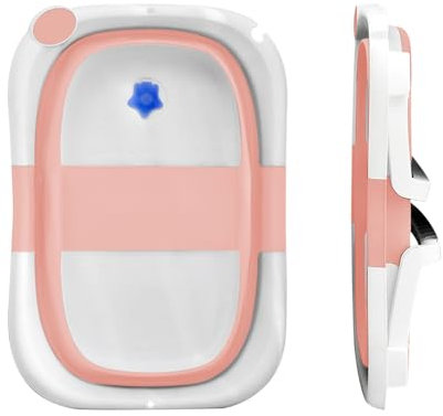 Baignoire Bebe Pliable, Ergonomique et Peu Encombrante, Convient Aux Bébés de 0 à 36 Mois-63 * 43 * 20cm-Rose