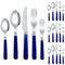 Thickened Plastic Handle Kitchen Stainless Steel Silverware Tableware Flatware Cutlery Set Steak Knife Fork Spoon Tea Spoon (Blue,20 Pieces)