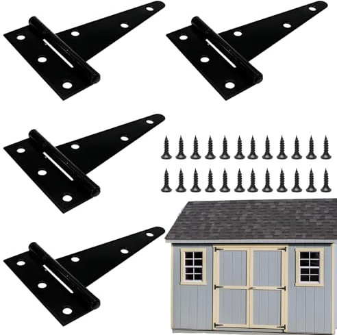 4er-Pack TüRscharniere,Mit Befestigungsschrauben,100mm TüRscharnier,T-Typ TüRscharniere FüR HolztüRen,Verzinkt Scharniere Klappbar,Universal Schwarz,Geeignet FüR SchuppentüRen,GartentüRen,Fenster