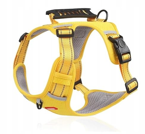 PetMix - Verstellbare Reflex-Hundegeschirr - Hunter Geschirr Hund für kleine Grosse mittelgroße Hunde - Atmungsaktive - Druckfreie - Mit Griff - Reflektierende Linien für Sicherheit (Gelb, M)