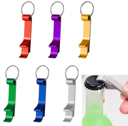 6 Pack Multi-Color Bottle Opener Keychains,Heavy Duty Beer & Soda Can Openers with Key Ring for Men Women, (Silver + Blue + Red + Purple + Yellow + Green)