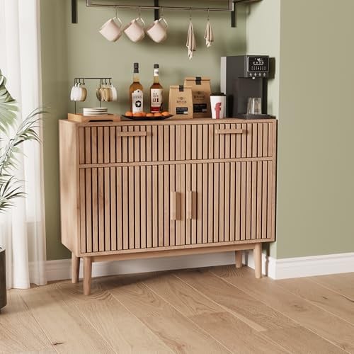 FEEOHOME Sideboard, Aufbewahrungsschrank mit 2 Schubladen und 2 Türen, multifunktionale Kommode aus Holz, Küchenschrank für Wohnzimmer, Küche, Büro, 35 x 100 x 80 cm