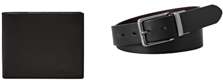 FOSSIL Herren Derrick Schwarzes Leder Portemonnaie und Brandon Gürtel, Set