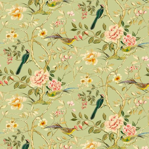 VaryPaper Chinoiserie Bird Floral Wallpaper Self Adhesive Flower Contact Paper for Furniture 44.5cmx200cm Sticky Back Plastic Vintage Wallpaper for Living Room Hallway Shelf Liner Cupboard Vinyl Wrap