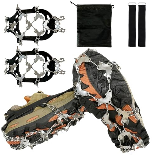 Crampons for Shoes, Traction Cleats Ice Snow Grips with 32 Stainless Steel Spikes, Shoe Talons Anti Slip Boots Spikes for Walking, Jogging, Climbing and Hiking