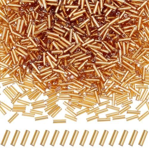 SOFPLATE 1 boîte D'Environ 50g 1000 pièces de Perles en Verre de 6mm Tubes Dorés Perles en Vrac Effet Miroir Broderie Mini Espaceurs Longs et Brillants pour la Fabrication de Bijoux Bricolage Boucle