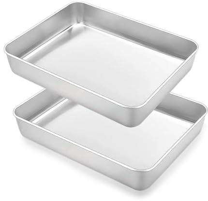 2 Stück Backblech, Rechteckige Ofenblech 30x25x5.5cm Kuchenblech Edelstahl Auflaufform Spülmaschinenfest Tiefes Ofenschale Fettpfanne Backofenblech für Backen Braten Servieren