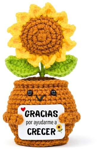 EQUIK PRODUCTS Regalo Profesora/Profesor – Girasol de Ganchillo “Gracias por ayudarme a Crecer” – Regalo Profe Fin de Curso, Maestra, Profesora Infantil o Guardería – Detalle Original para Profesores