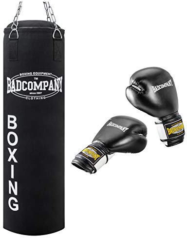 Bad Company Box-Set I Boxsack 80 x 30 cm ungefüllt inkl. Stahlkette und Kunstleder Boxhandschuhen White Tiger 16 Unzen (oz)