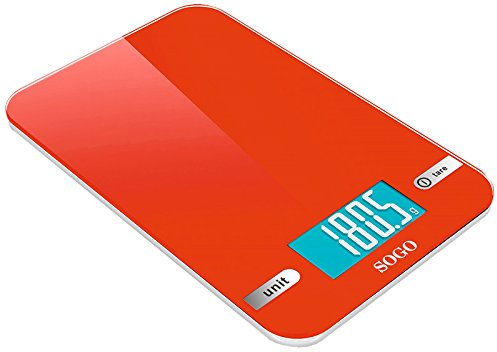 Sogo Báscula de Cocina electrónica de Cristal, Rojo (SS-3960R)