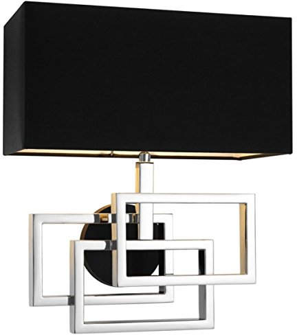 Casa Padrino Designer Wandleuchte in Silber mit schwarzem Lampenschirm 35 x 18 x H. 38 cm - Luxus Wandlampe