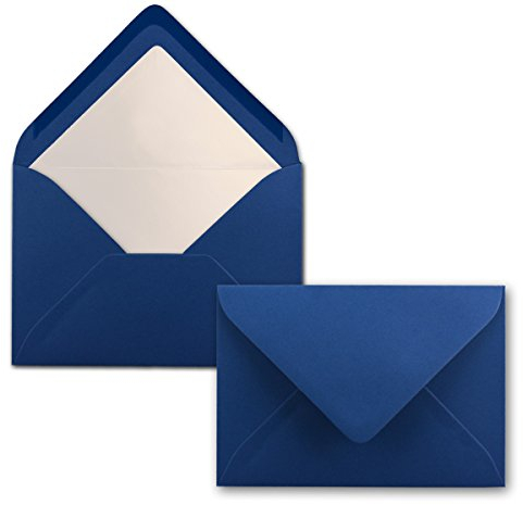 50 Briefumschläge Dunkel-Blau/Nachtblau - DIN C6 - gefüttert mit weißem Seidenpapier - 90 g/m² - 11,4 x 16,2 cm - Nassklebung - NEUSER PAPIER