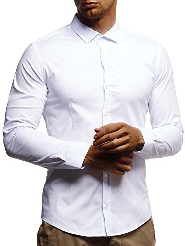 Leif Nelson LN3430 Chemise Blanche pour Homme Coupe Slim à Manches Longues Noir Stretch Blanc XL