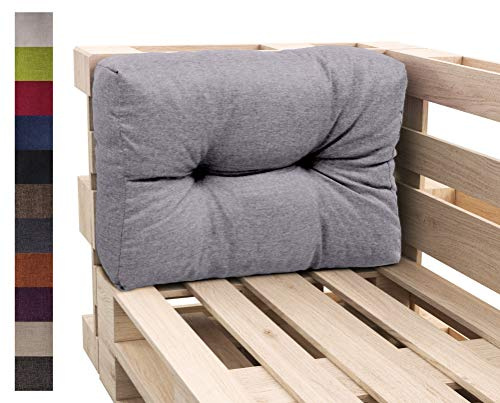sunnypillow Palettenkissen für Gartenmöbel - Rückenkissen 65 x 60 cm - Rückenpolster für Bett und Sofa - Palettenpolster für Palettenmöbel - Gesteppte Gartenkissen - Rückenlehne, Seitenkissen Grau
