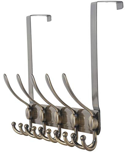 Dseap Türgarderobe zum Einhängen, Edelstahl Türhaken Innenseite, Türhakenleiste, Kleiderhaken Tür, Türaufhänger, für Kleidung Hut Handtuch Mantel, mit 5 Dreifachhaken, Bronze
