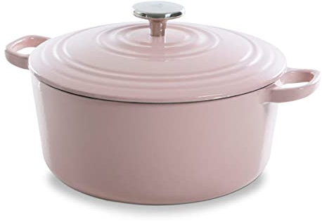 BK Cookware German Enamelled Iron, 28 cm/6.7 Litre Dutch Oven Casserole Dish with Lid, Induction, Dishwasher & Oven Safe, Dusty Pink