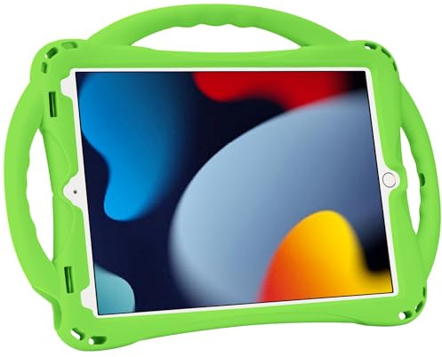 Adocham Kids iPad Case with Stand, Handle & Strap - Lightweight Shockproof Silicone Cover for iPad 10.2 inch (2021/2020/2019) (Green)