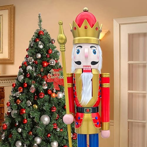 CDL BK1 - Rey de Navidad rojo grande y gigante de 180 cm de alto, sostiene cetro dorado para interiores y exteriores, decoración de Navidad, evento, boda, fiesta