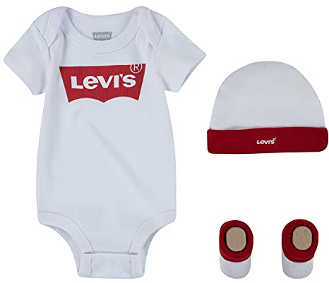 Levi's Kids Classic batwing infant hat bodysuit bootie set 3pc Unisex Baby Weiß 0-6 Monate
