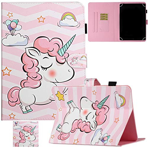 Artyond Universal 10 Tablet Case, PU Leather Folio Stand Card Slot Case for 9.0-10.1 Tablet,Fire HD 10, iPad 6th/5th Gen, Galaxy Tab A 10.1/Tab E 9.6 and More 9.0-10.1 inch Tablet,Pink Unicorn