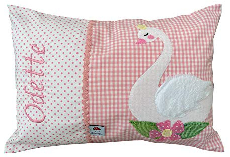 Glückspilz Namenskissen Babykissen I Schwan I Rosa (30 x 45 cm)
