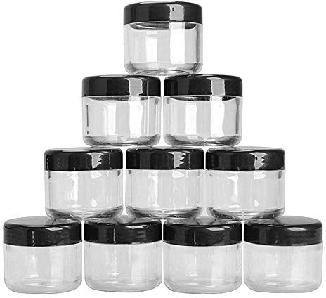 18 Pack 3 oz Plastic Pot Jars Round Clear Leak Proof Plastic Cosmetic Container Jars with black Lids for Travel Storage Make Up, Eye Shadow, Nails, Powder, Paint, Jewelry