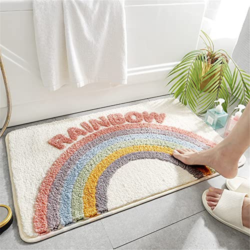 Badezimmermatte Weicher Saugfähig Badezimmerteppich, Treer Mikrofaser Beflockung Badematten Antirutsch Badvorleger Duschteppich Waschbar Badteppich (Zitrone1,45x65cm)