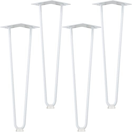 smartpeas 4X Haarnadel Tischbeine Metall - Rostfreies Stahl Tischbeine in Weiß - Hairpin Leg 41 cm Mit 2 Streben - Plus: Bodenschutz und Filzuntersetzer
