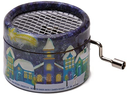 Spieluhr mit dem Weihnachtslied STILLE NACHT in vollständiger, ungekürzter Version (Kurbelwerk, Mini-Drehorgel, Spieldose, Musik Box) schönes Geschenk mit sichtbarer Walze