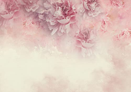 decomonkey Fototapete Blumen Abstrakt 350x256 cm XXL Design Tapete Fototapeten Tapeten Wandtapete moderne Wand Schlafzimmer Wohnzimmer Natur Pflanzen Stein Blätter rosa beige