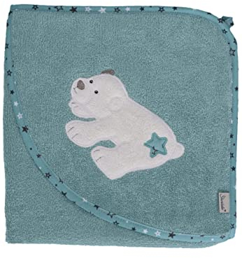 Sterntaler Baby Unisex Badetuch Baby GOTS Kapuzenbadetuch Eisbär Elia 80x80cm - Badetuch Baby, Babyhandtuch - dunkeltürkis